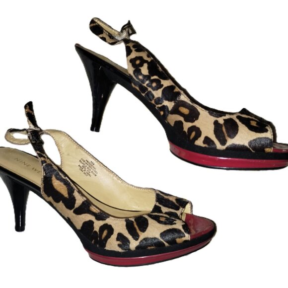 Nine West Leopard Slingback Leather Heels with Red Size 8.5 - Picture 4 of 4